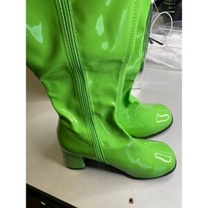 Ellie Shoes Gogo Lime Green Patent Knee High Block Heel Boots Womens 11 Retro